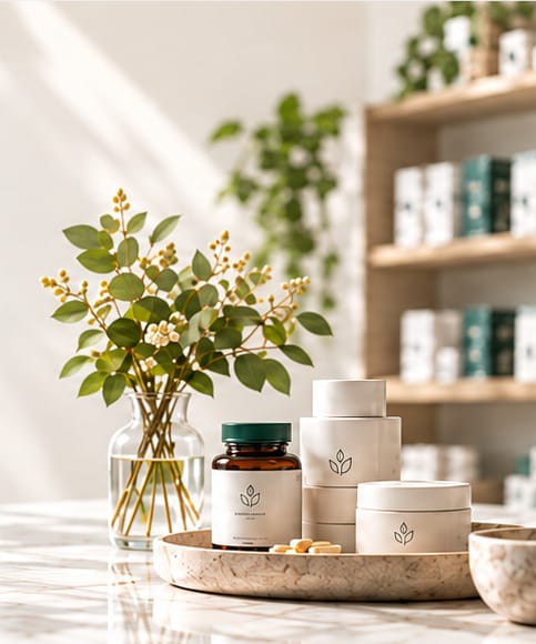 設計佔位素材:保健用品與植物靜物,並非實際販售商品